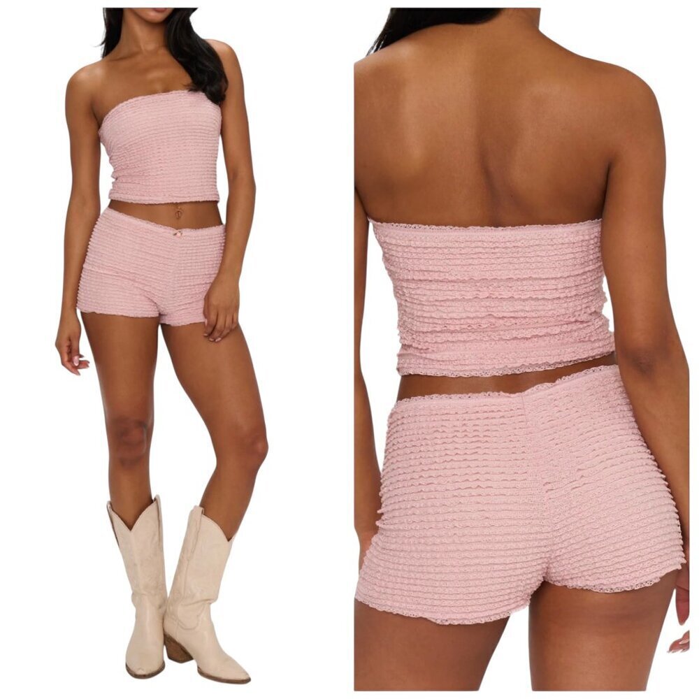 Show Me Your Mumu Nicki Tube Top & Shorts Set Pink Large NWT